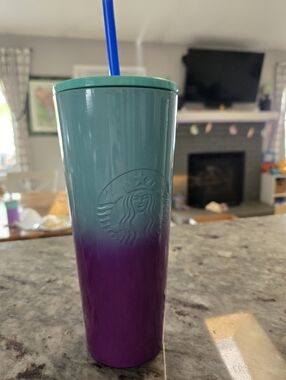Starbucks Teal Blue Purple Ombre 24 Oz Stainless Steel Cold Cup Tumbler 2021